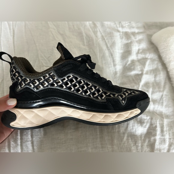 Authentic Chanel Black Perforated Suede Trainers - Picture 3 of 6